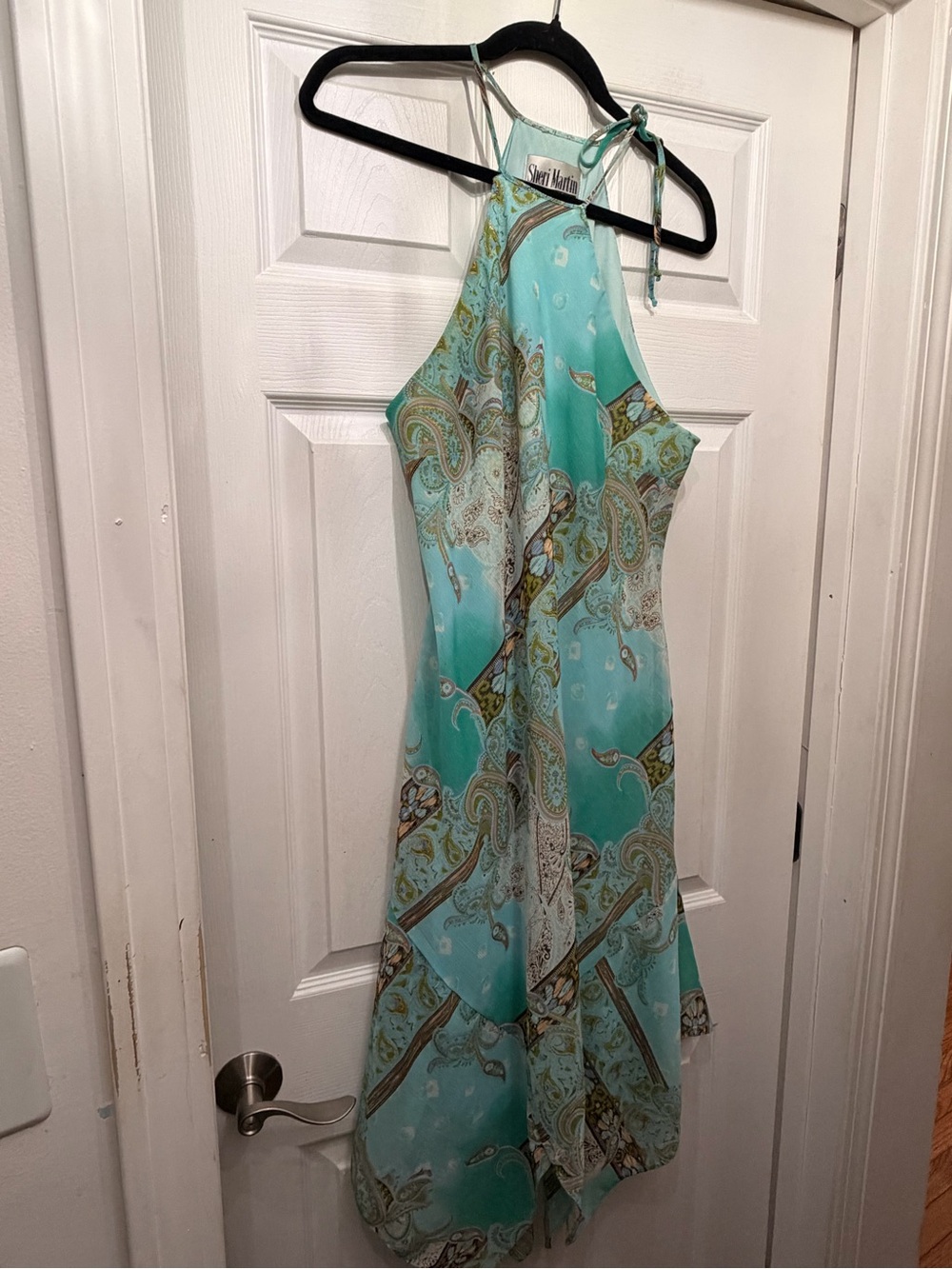 Vintage Aqua Paisley Halter Midi Dress size 16
